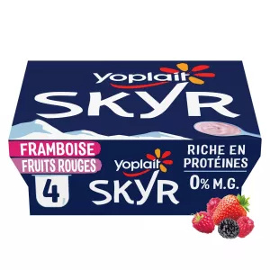 Yaourt protéiné framboise fruits rouges 0% MG SKYR 4x100g - YOPLAIT
