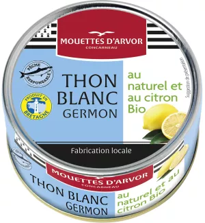 Thon blanc germon au naturel et citron Bio 112g - MOUETTES D'ARVOR