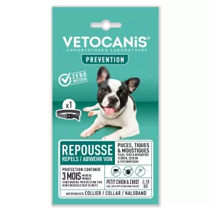 Collier antiparasitaire (tiques, puces, moustiques) pour petit chien <10kg (durée 3 mois) - VETOCANIS
