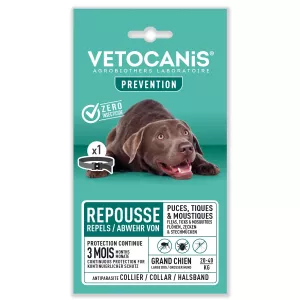 Collier antiparasitaire (tiques, puces, moustiques) pour grand chien (de 20 à 40kg) durée 3 mois - VETOCANIS