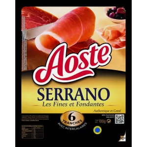 Jambon Serrano Fines et Fondantes, x6 Tranches, 100g - AOSTE