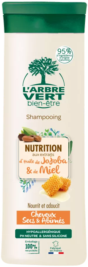 Shampoing Soin Nutrition Aux Extraits D'Huile De Jojoba Et De Miel Cheveux Secs Et Abîmés 250ml - L'ARBRE VERT BIEN-ETRE