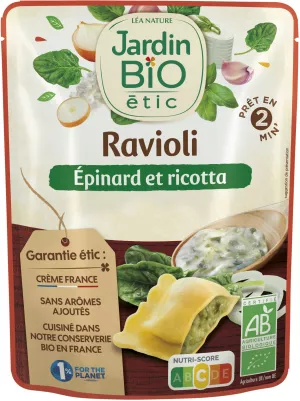 Plat cuisiné ravioli épinard ricotta Bio 250g - JARDIN BIO ETIC