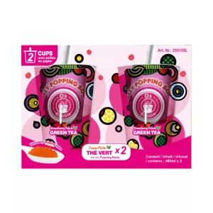 Bubble Tea Popping Boba Cup 2*fraise Peche 480ml - O's Bubble