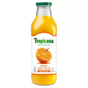 Jus d'orange sans pulpe 100 % pur jus bouteille verre 1 L - TROPICANA