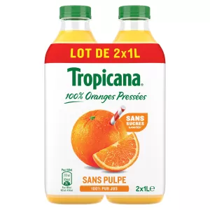 Tropicana 100% Oranges Pressées Sans Pulpe Lot De 2 X 1L - TROPICANA