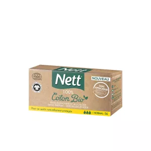 Tampons Sans Applicateur 100% Coton Bio Normal x16 - NETT