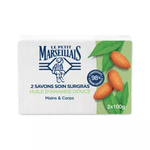 Savon Solide Mains & Corps Soin Surgras Huile d'Amande Douce 2x100g -  LE PETIT MARSEILLAIS