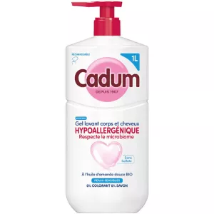 Gel Lavant Corps et Cheveux Hypoallergénique à l'Huile d'Amande Douce Bio pour Peaux Sensibles 1L - CADUM