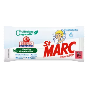 Lingettes 0% Résidus Agressifs Désinfectantes Compostables (42 Lingettes) - ST MARC