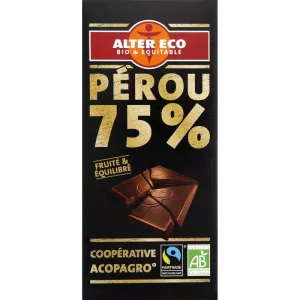 Chocolat Noir 75% Pérou 100g - Alter Eco