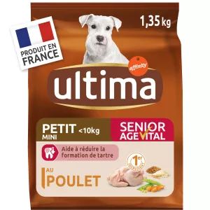 Croquettes pour chien Senior mini au poulet 1,35KG - ULTIMA