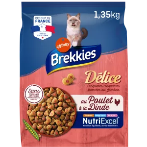 Croquettes Pour Chat Adulte Au Poulet & à La Dinde Fourrées Au Jambon 1,35g - Brekkies