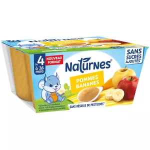 Compote bébé pommes bananes sans sucres ajoutés dès 4 mois 4x100 g - NATURNES