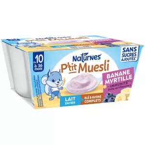 Baby-Müsli Banane Blaubeere mit Vollmilch ab 10 Monaten, 4 Becher - NATURNES