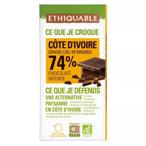 Tablette De Chocolat Noir 74% Cacao Côte D'ivoire Bio 100g - Ethiquable