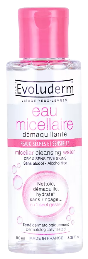 Eau Micellaire Démaquillante Peaux Sèches & Sensibles 100ml - Evoluderm