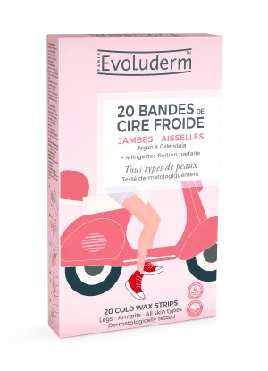 Vipande 20 vya Nta Baridi ya Kutoa Depilatory - Miguu na Kwapa - Evoluderm