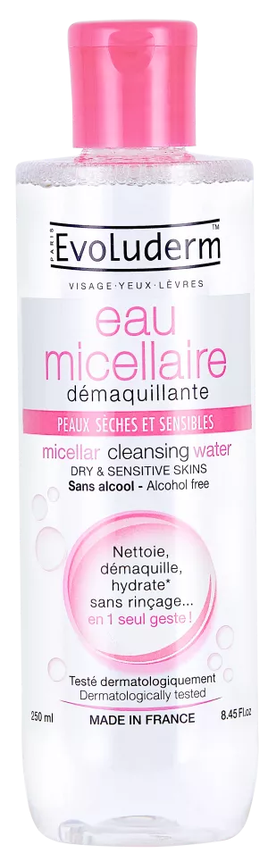 Eau Micellaire Démaquillante Peaux Sèches & Sensibles 250ml - Evoluderm