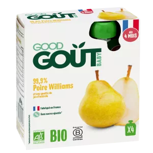 Gourde poire Williams sans sucres ajoutés Bio dès 4 mois, 4x85g, GOOD GOUT