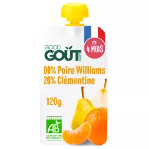 Gourde à la poire et clémentine bio dès 4 mois 120g - GOOD GOUT