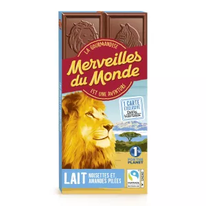 Tablette De Chocolat Au Lait, Noisettes Et Amandes Pilées Merveilles Du Monde 100g - Krokola