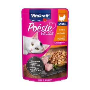 Pâtée pour chat adulte Poésie Délice en sauce goût dinde, volaille et porc sans sucre ajouté et sans céréales 85g - VITAKRAFT