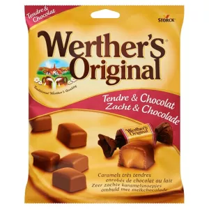 Pipi za caramel za chokoleti laini kwa sachet 180g - WERTHER'S ORIGINAL