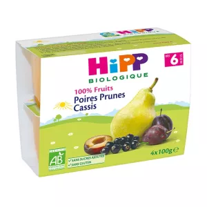 Compote bébé BIO poires/ prunes/ cassis dès 6mois 4x100g - HIPP