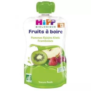 Gourde bébé BIO pommes/ raisins/ kiwis/ framboises dès 12 mois 120ml - HIPP