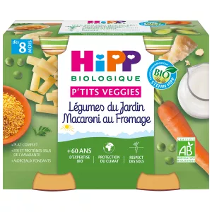 Nồi nhỏ cho bé từ 8 tháng rau củ vườn hữu cơ mì ống và phô mai, 2 hũ HIPP BioLOGIQUE 190g