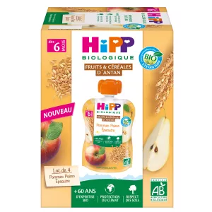 Compota de espelta orgânica de maçã e pêra a partir de 6 meses, 4x90g, HIPP BioLOGIQUE