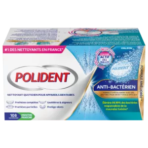 Anti-bactérien nettoyant quotidien pour appareils dentaires 108 comprimés menthe fraîche - POLIDENT