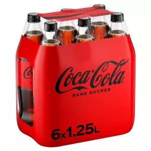 Soda au Cola zéro sans sucres 6x1,25L - COCA-COLA