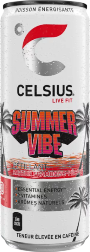 Boisson Énergisante Pétillante Summer Vibe Saveur Framboise Pêche 355ml - CELSIUS