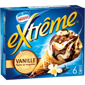 Cônes glacés vanille pépites de nougatine Extrême L'Original x6 426 g - NESTLÉ