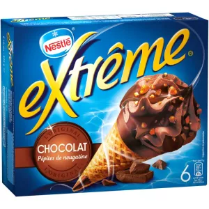 Cônes glacés chocolat pépites de nougatine Extrême L'Original x6 426 g - NESTLÉ