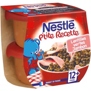 Plat bébé lentilles vertes jambon 12+ mois 2x200g - NESTLE