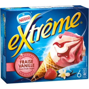 Cones de gelado de morango e baunilha com calda de frutos vermelhos Extrême L'Original x6 426 g - NESTLÉ