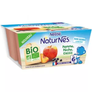 Compotes bébé BIO pomme/ pêche/ cassis dés 6 mois 4x90g - NESTLE