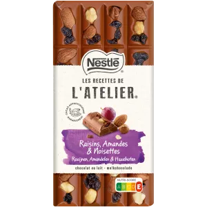 Tablette Chocolat Lait Raisins, Amandes Et Noisettes 170g - LES RECETTES DE L’ATELIER NESTLÉ