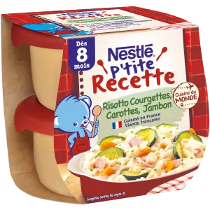 P'tite recette Plat bébé dés 8 mois, risotto courgettes carottes jambon 2*200 - NESTLÉ