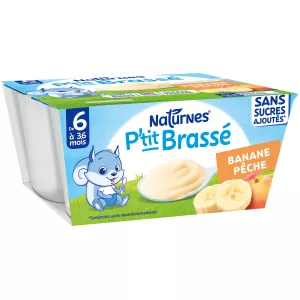 P'tit brassé banane pêche sans sucres ajoutés dès 6 mois 4x90g - NATURNES