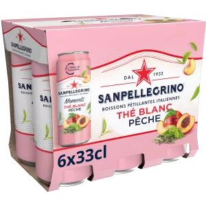 Eau gazeuse aromatisée Thé Blanc Pêche 6x33cl SAN PELLEGRINO MOMENTI