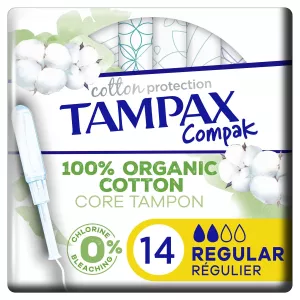 Tampons avec Applicateur 100% Coton Bio Régulier Compak x14 - TAMPAX