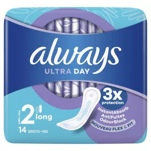 Serviettes Hygiéniques sans Ailettes Long Day Taille 2 Ultra - ALWAYS