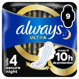 Serviettes Hygiéniques avec Ailettes Secure Night Taille 4 Ultra x9 - ALWAYS