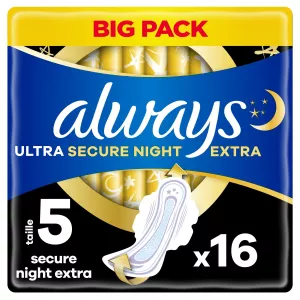 Serviettes Hygiéniques avec Ailettes Nuit Taille 5 Ultra Secure Night Extra x16 - ALWAYS
