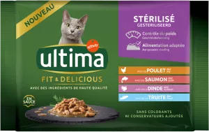 Pâtée Pour Chat Adulte Stérilisé Au Poulet, Au Saumon, à La Dinde & Truite 4x85g - Ultima