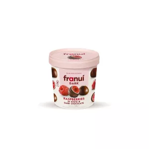 Gefrorene Himbeeren umhüllt mit weißer Schokolade & Zartbitterschokolade Dark 150 g - FRANUÍ